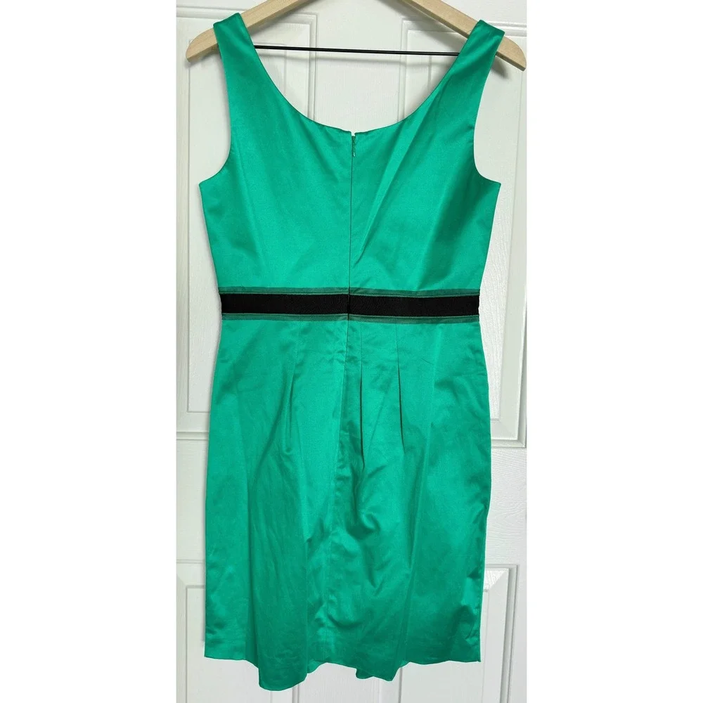 NWT BCBG Max Azria 6 Emerald Green Mini Dress Pleats Black Ribbon Cocktail Party